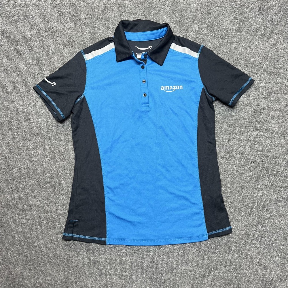 Amazon Polo Shirt Womens Small Blue Black Short Sleeve Active Workwear Top